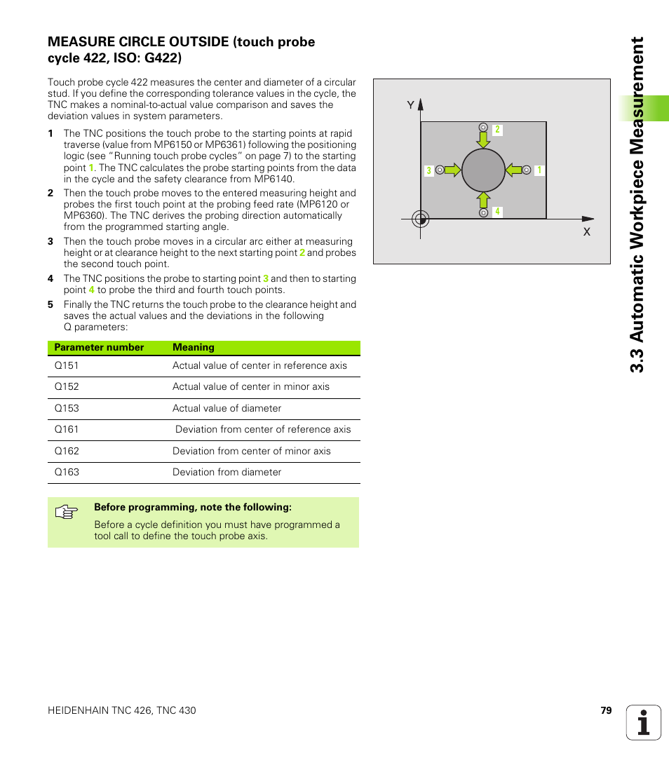 3 a u to matic w o rk piece measur ement | HEIDENHAIN TNC 426B (280 472) Touch Probe Cycles User Manual | Page 91 / 157