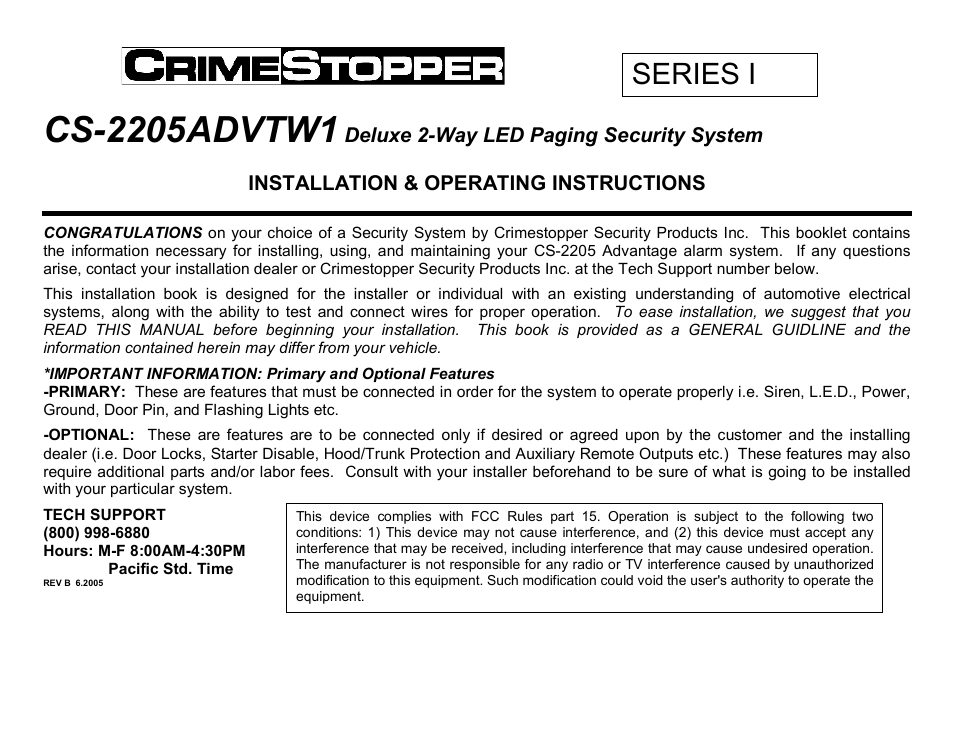 Crimestopper Security Products CS-2205 User Manual | 32 pages