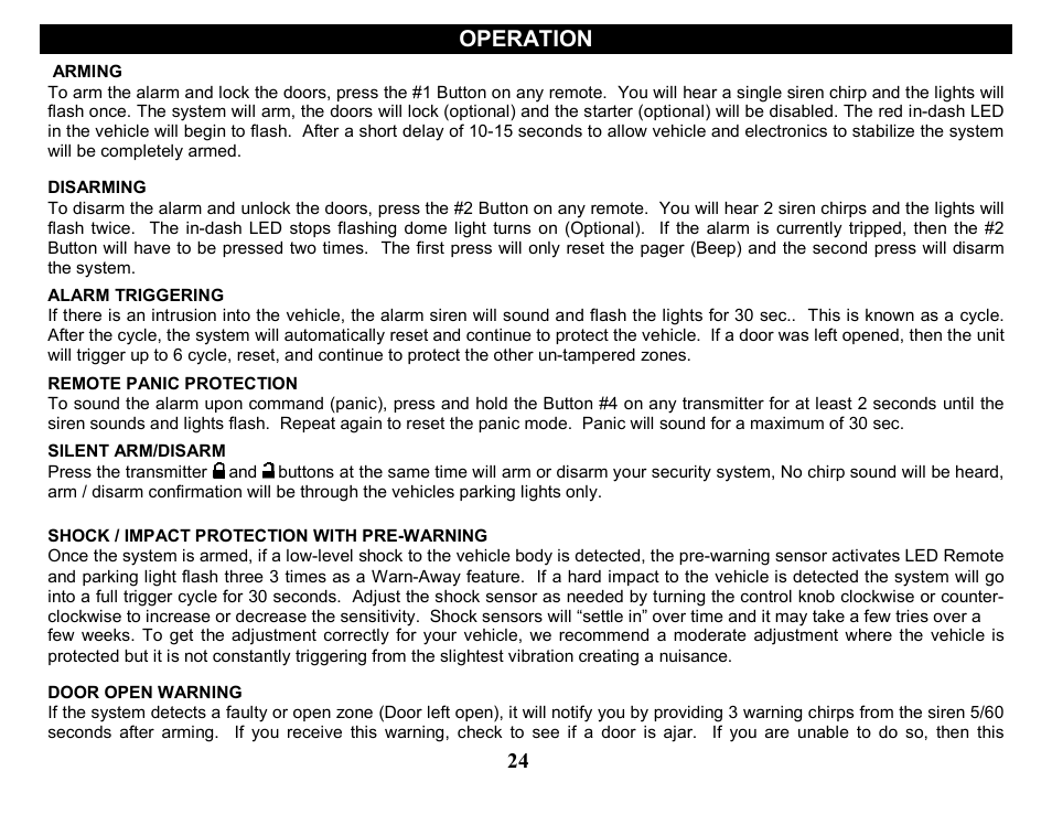 Operation | Crimestopper Security Products CS-2205 User Manual | Page 24 / 32