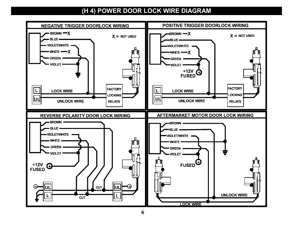 H 4) power door lock wire diagram | Crimestopper Security Products CS-2205 User Manual | Page 6 / 32