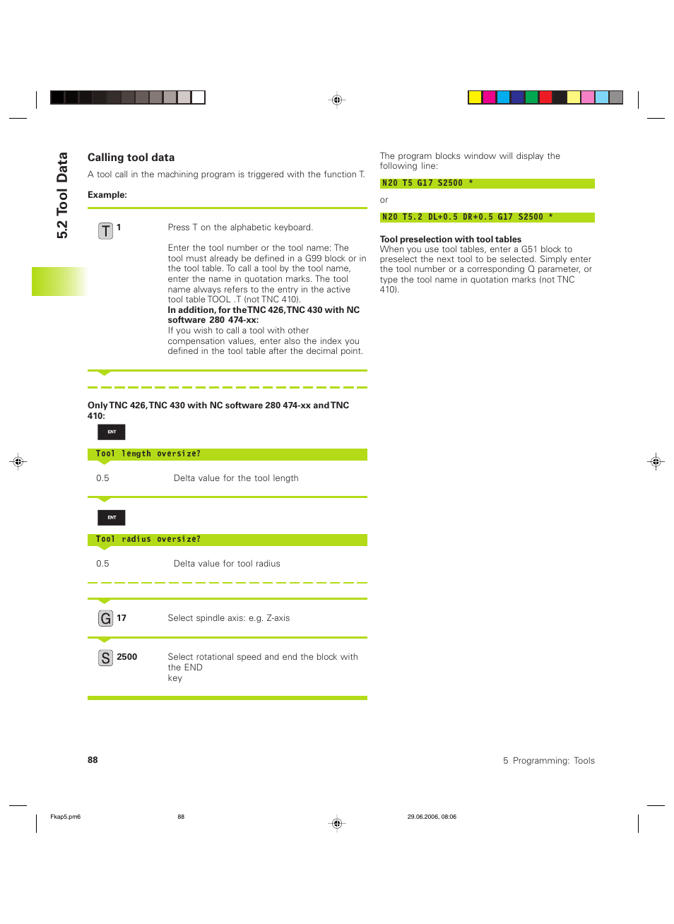 2 t ool d ata | HEIDENHAIN TNC 426B (280 472) ISO programming User Manual | Page 104 / 389