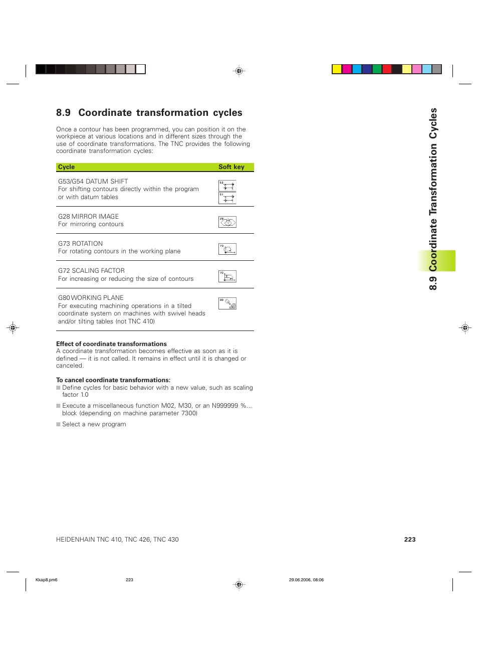 9 coordinate transformation cycles, 9 coor dinat e t ransf or mation cy cles | HEIDENHAIN TNC 426B (280 472) ISO programming User Manual | Page 239 / 389