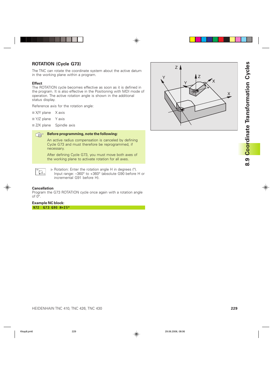 9 coor dinat e t ransf or mation cy cles | HEIDENHAIN TNC 426B (280 472) ISO programming User Manual | Page 245 / 389