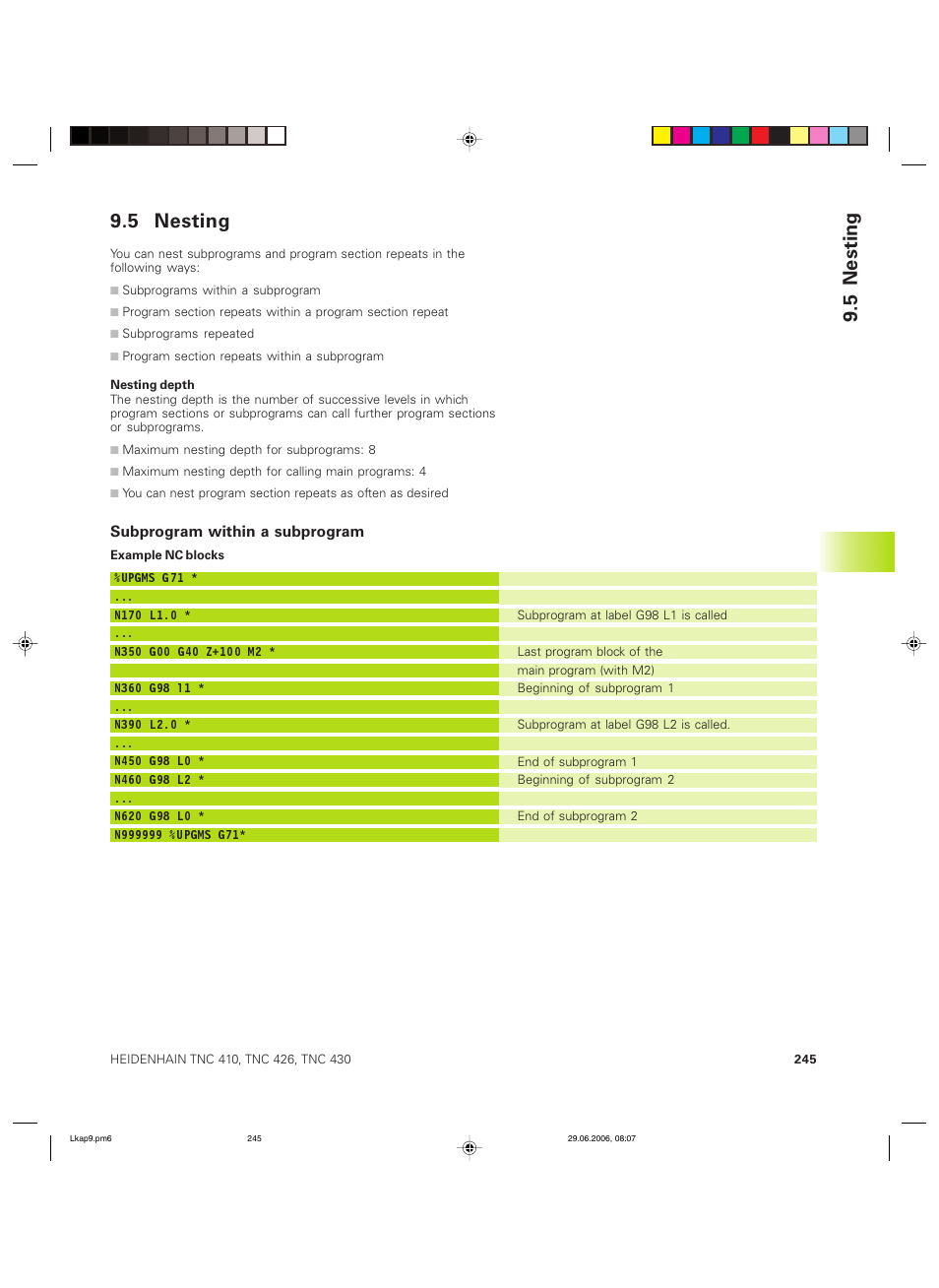 5 nesting | HEIDENHAIN TNC 426B (280 472) ISO programming User Manual | Page 261 / 389
