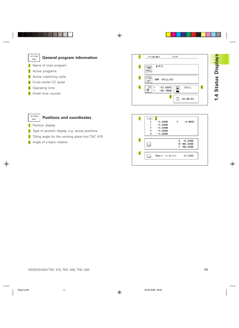 4 stat us displa ys | HEIDENHAIN TNC 426B (280 472) ISO programming User Manual | Page 27 / 389