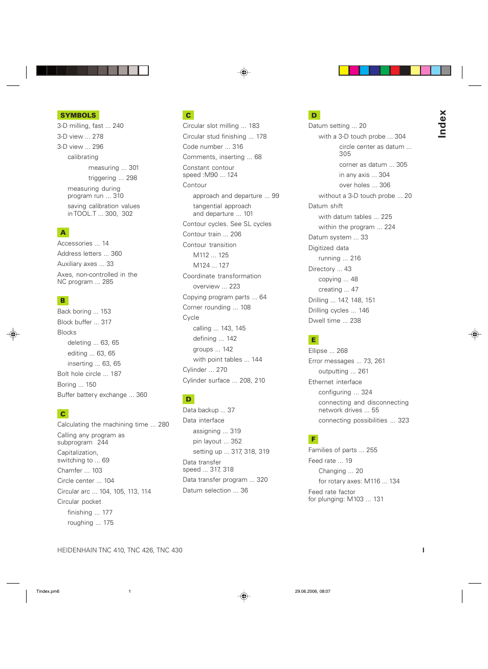 Index | HEIDENHAIN TNC 426B (280 472) ISO programming User Manual | Page 380 / 389