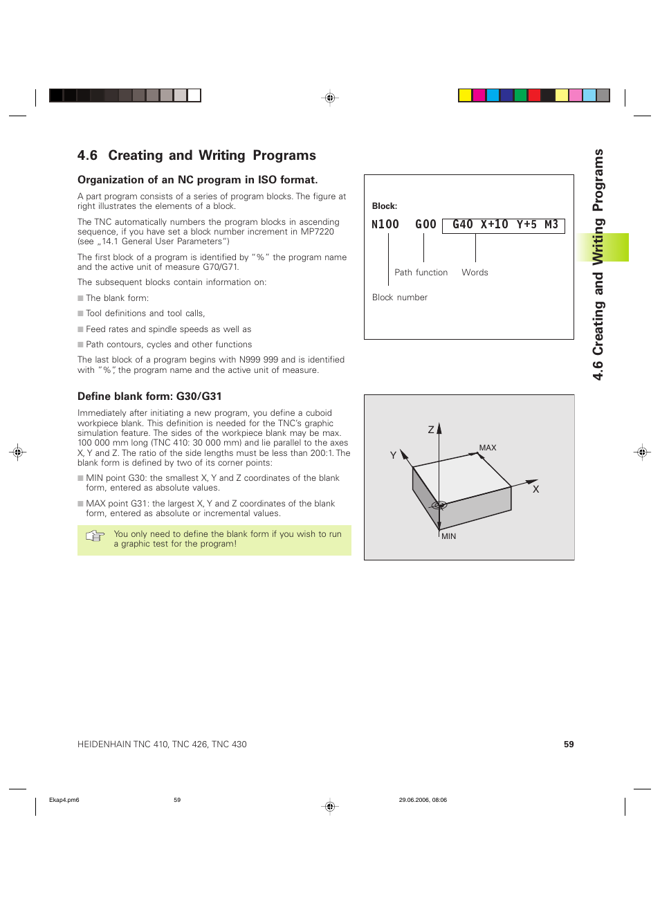 6 creating and writing programs, 6 cr eating and w riting pr ogr ams | HEIDENHAIN TNC 426B (280 472) ISO programming User Manual | Page 75 / 389