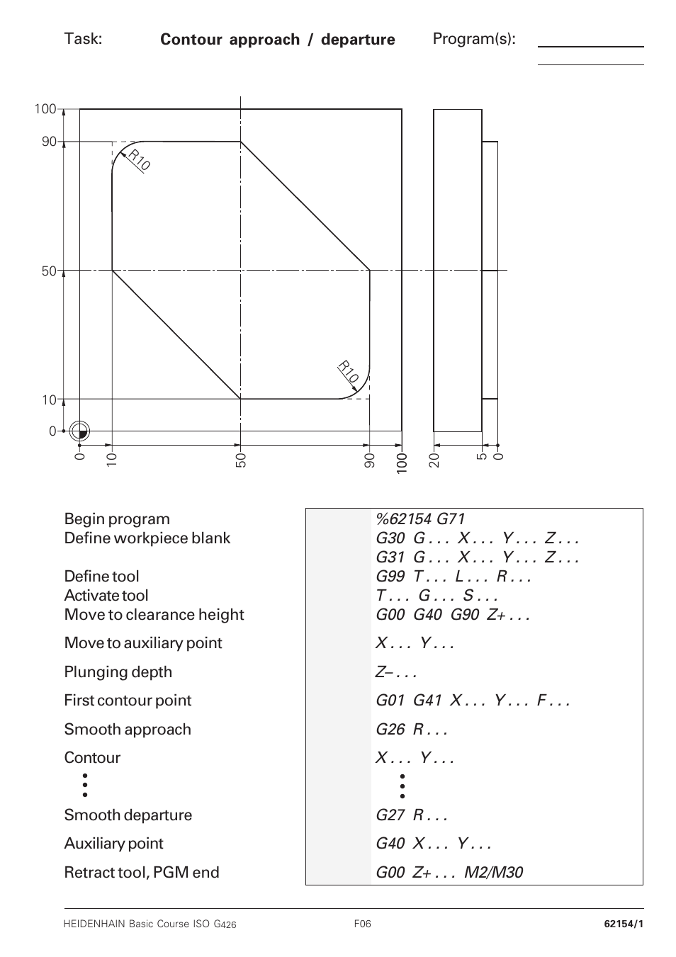 Contour approach / departure | HEIDENHAIN TNC 426B (280 472) Training ISO programming User Manual | Page 10 / 59
