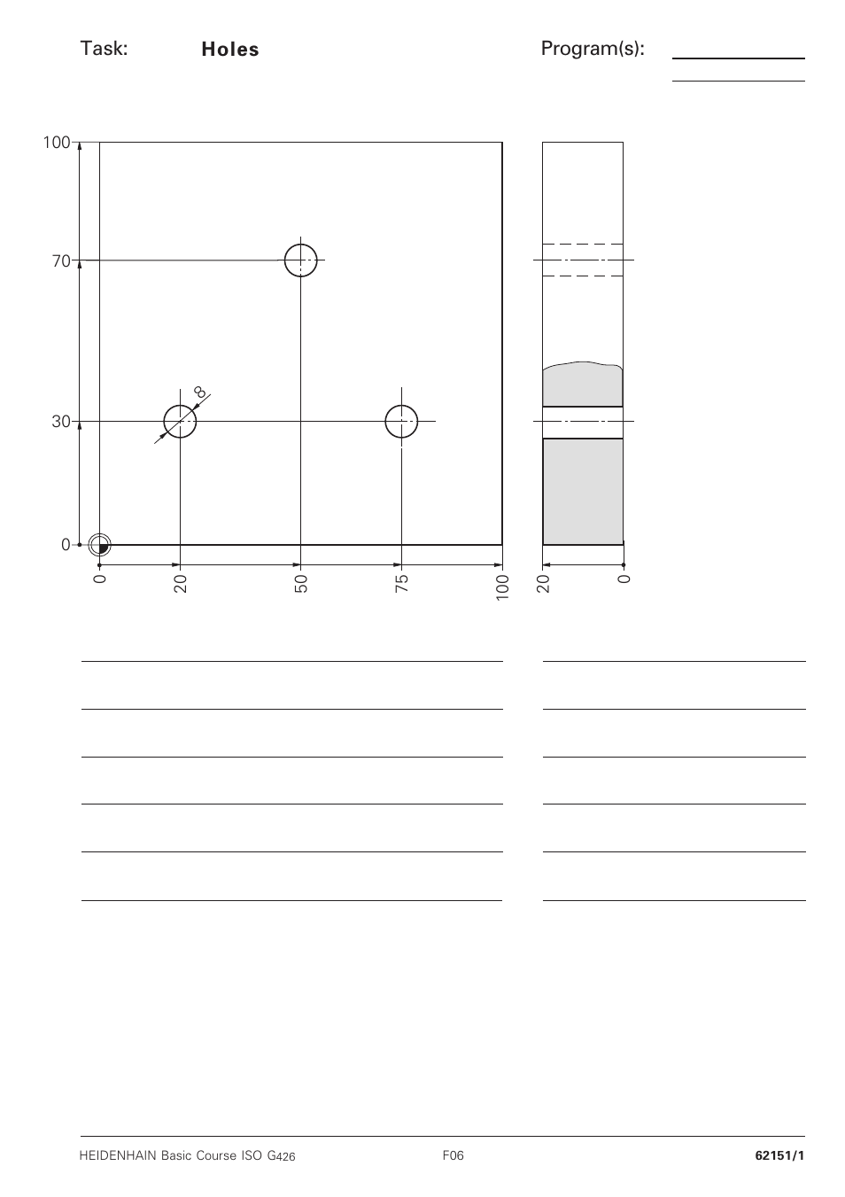 Holes, Task: program(s): holes | HEIDENHAIN TNC 426B (280 472) Training ISO programming User Manual | Page 3 / 59