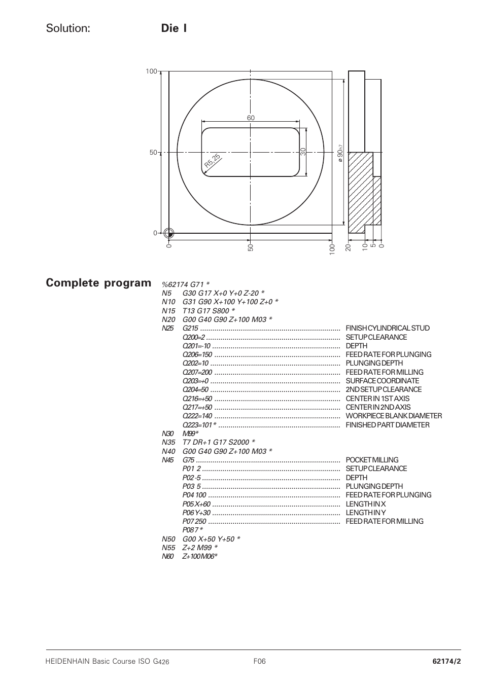Solution, Die i, Complete program | HEIDENHAIN TNC 426B (280 472) Training ISO programming User Manual | Page 31 / 59