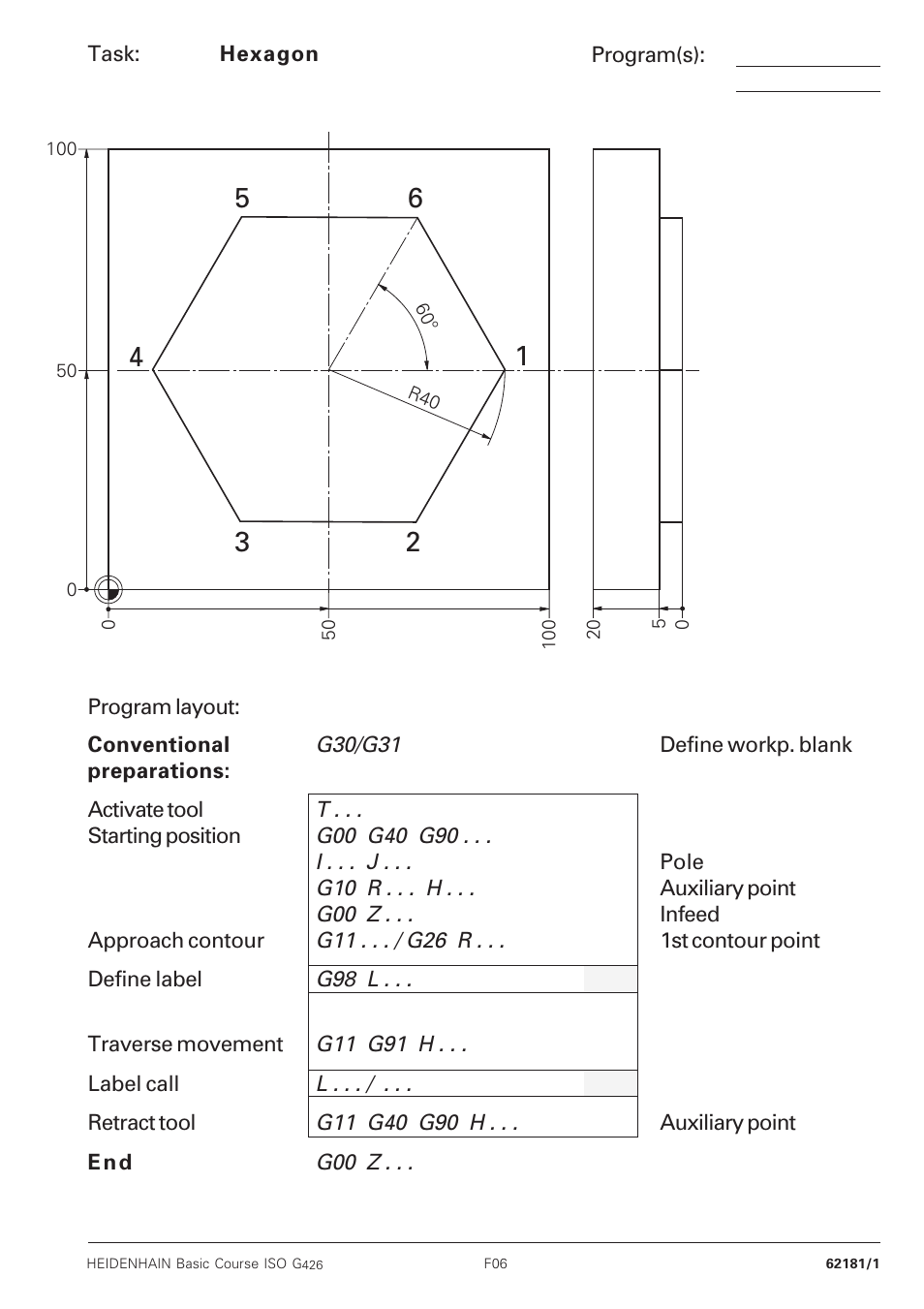 Hexagon | HEIDENHAIN TNC 426B (280 472) Training ISO programming User Manual | Page 35 / 59