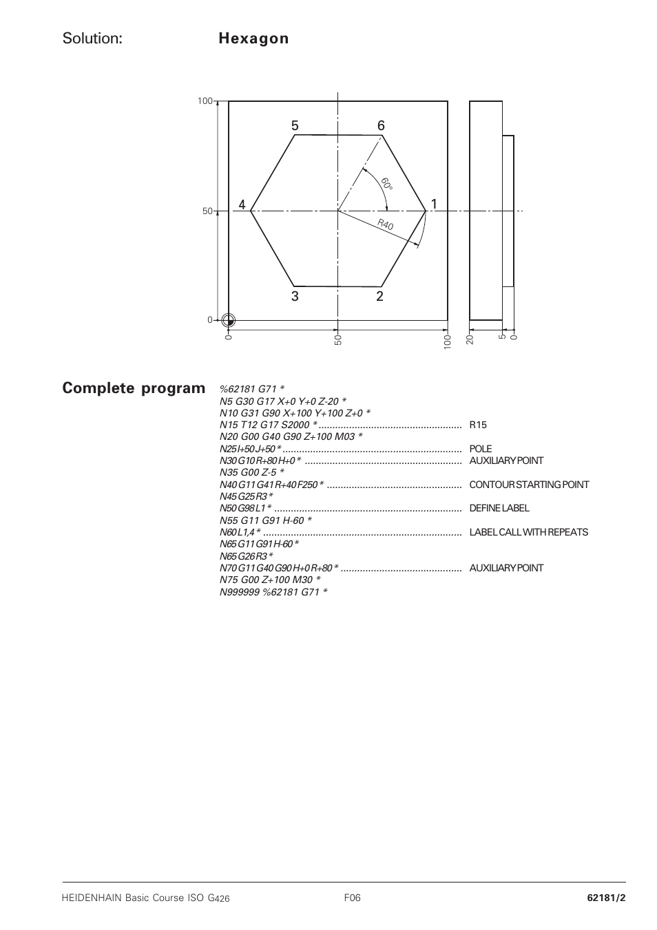Solution, Hexagon complete program | HEIDENHAIN TNC 426B (280 472) Training ISO programming User Manual | Page 36 / 59
