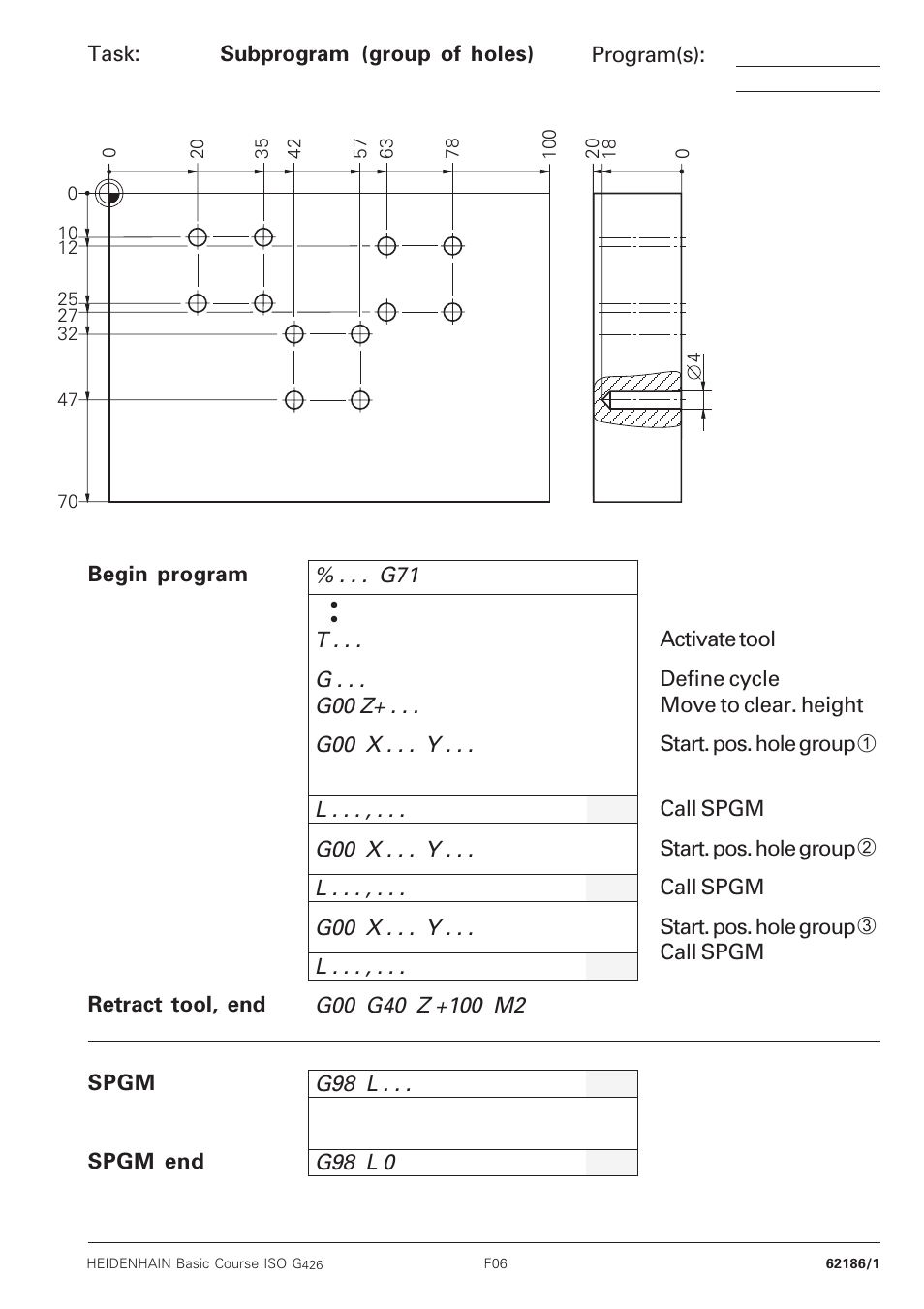 Subprogram (groups of holes) | HEIDENHAIN TNC 426B (280 472) Training ISO programming User Manual | Page 40 / 59