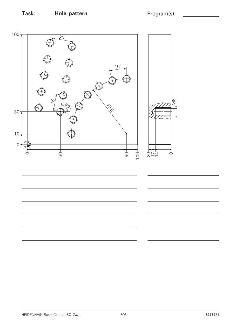Hole pattern, Task: program(s) | HEIDENHAIN TNC 426B (280 472) Training ISO programming User Manual | Page 49 / 59