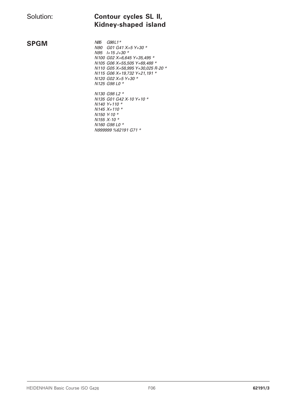 Solution, Contour cycles sl ii, kidney-shaped island, Spgm | HEIDENHAIN TNC 426B (280 472) Training ISO programming User Manual | Page 57 / 59