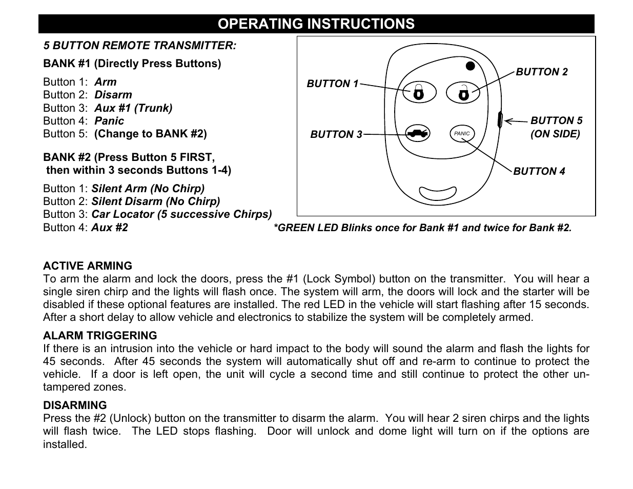 Button 1: arm, Active arming, Disarming | Operating instructions | Crimestopper Security Products CS-2002DC SERIES III User Manual | Page 14 / 21