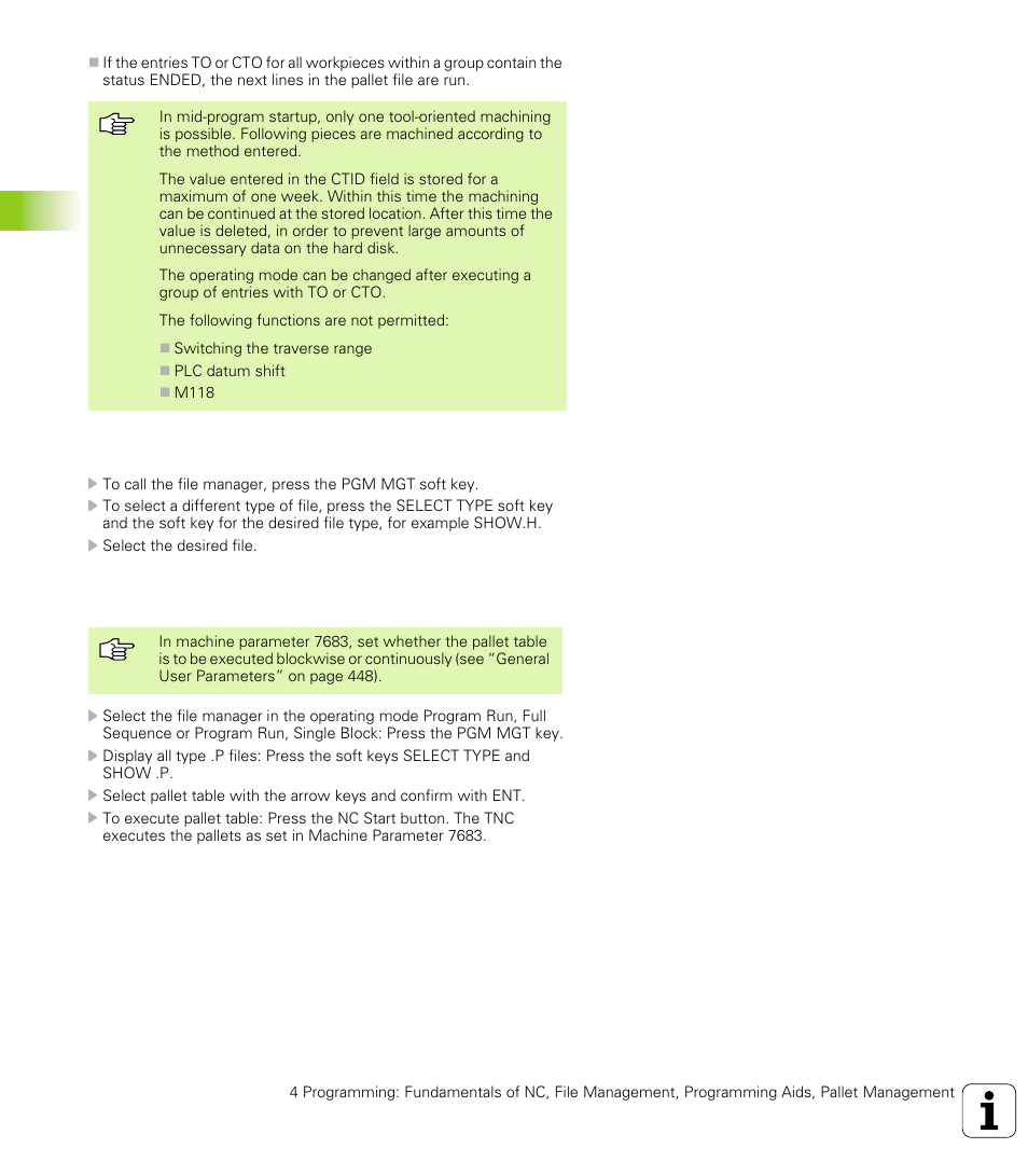 To leave the pallet file, Executing the pallet file | HEIDENHAIN TNC 426 (280 476) User Manual | Page 121 / 504