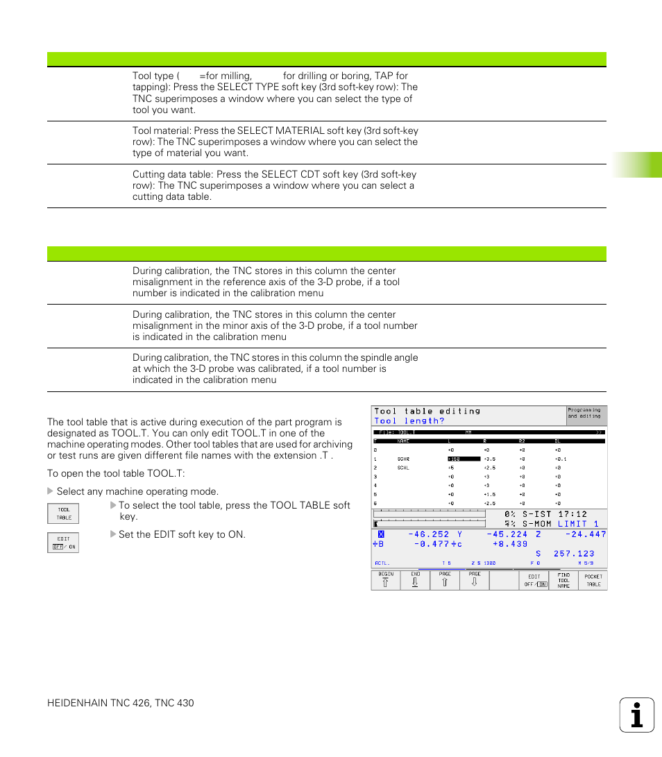 2 t ool d a ta | HEIDENHAIN TNC 426 (280 476) User Manual | Page 130 / 504