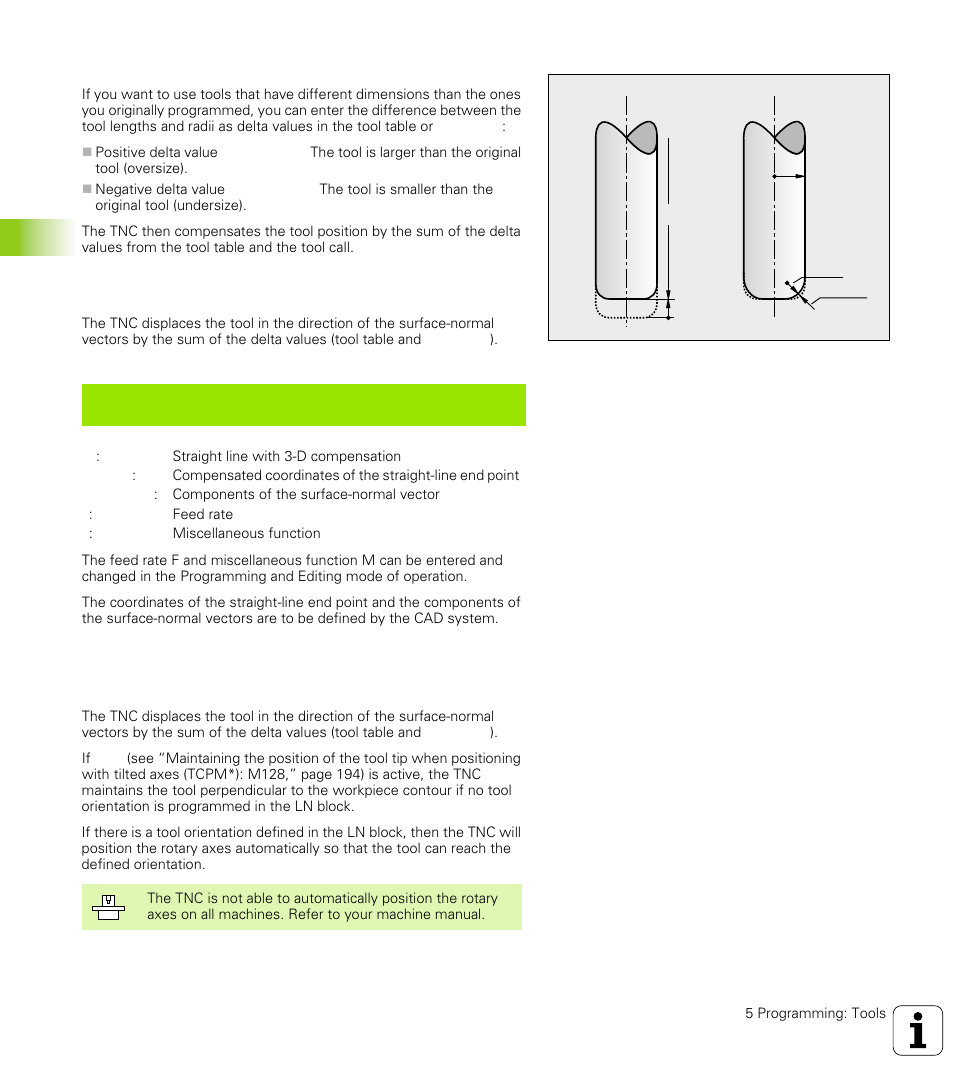 Using other tools: delta values, D compensation without tool orientation, 4 thr ee-dimensional t ool compensation | HEIDENHAIN TNC 426 (280 476) User Manual | Page 143 / 504