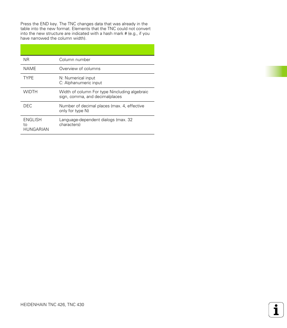 5 w o rk ing with cut ting d a ta t a bles | HEIDENHAIN TNC 426 (280 476) User Manual | Page 152 / 504