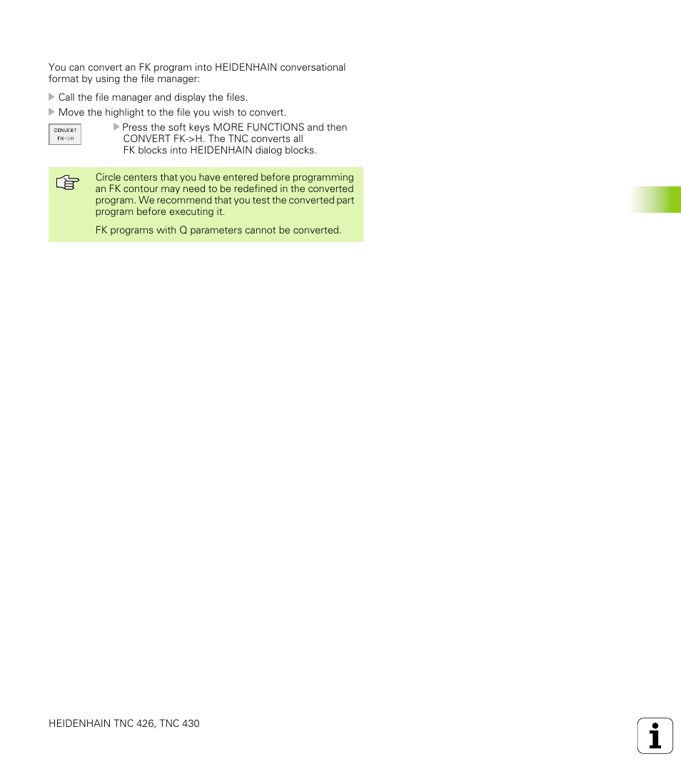 Converting fk programs | HEIDENHAIN TNC 426 (280 476) User Manual | Page 194 / 504