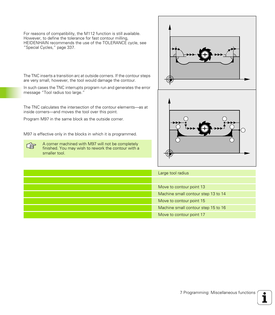 Insert rounding arc between straight lines: m112, Machining small contour steps: m97 | HEIDENHAIN TNC 426 (280 476) User Manual | Page 209 / 504