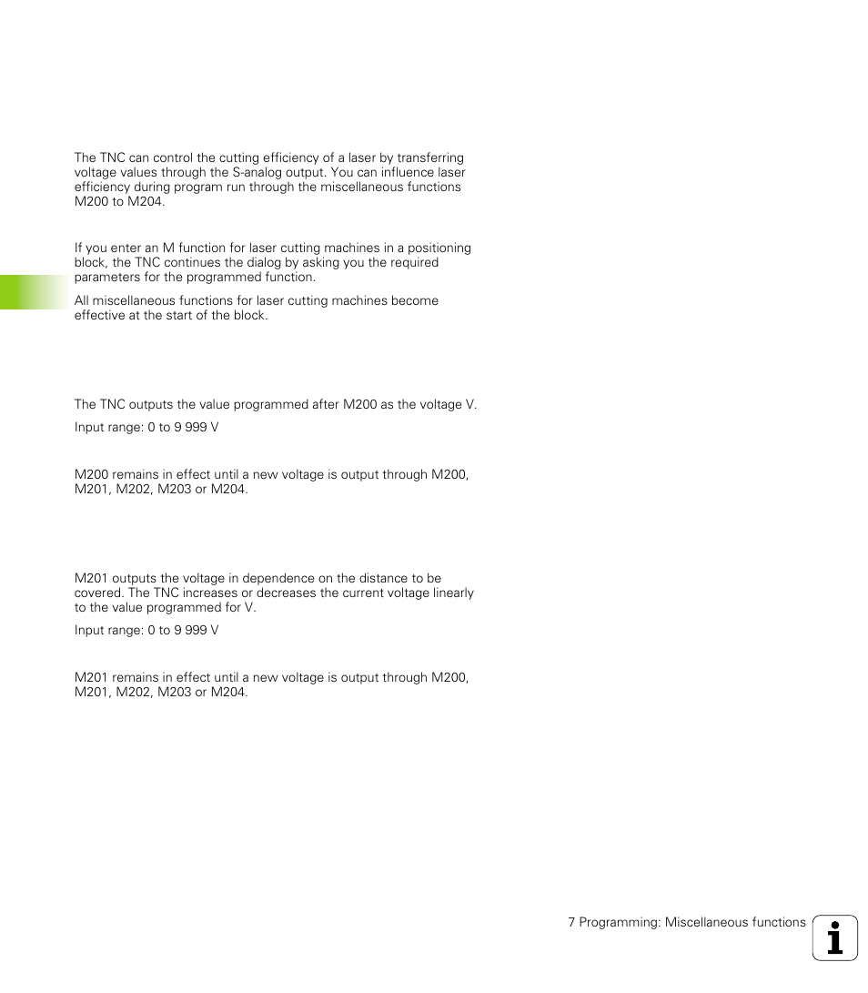 Principle, Output the programmed voltage directly: m200, Output voltage as a function of distance: m201 | HEIDENHAIN TNC 426 (280 476) User Manual | Page 225 / 504