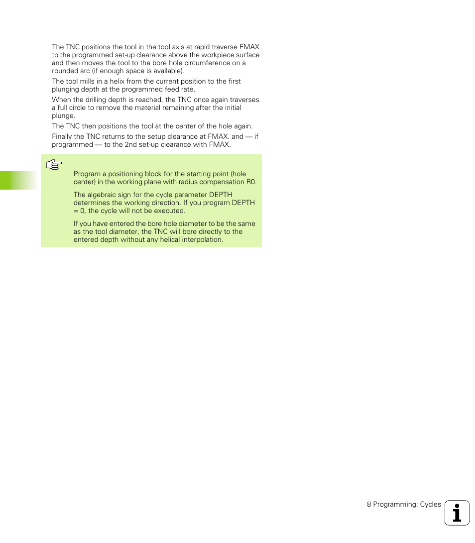 Bore milling (cycle 208) | HEIDENHAIN TNC 426 (280 476) User Manual | Page 251 / 504