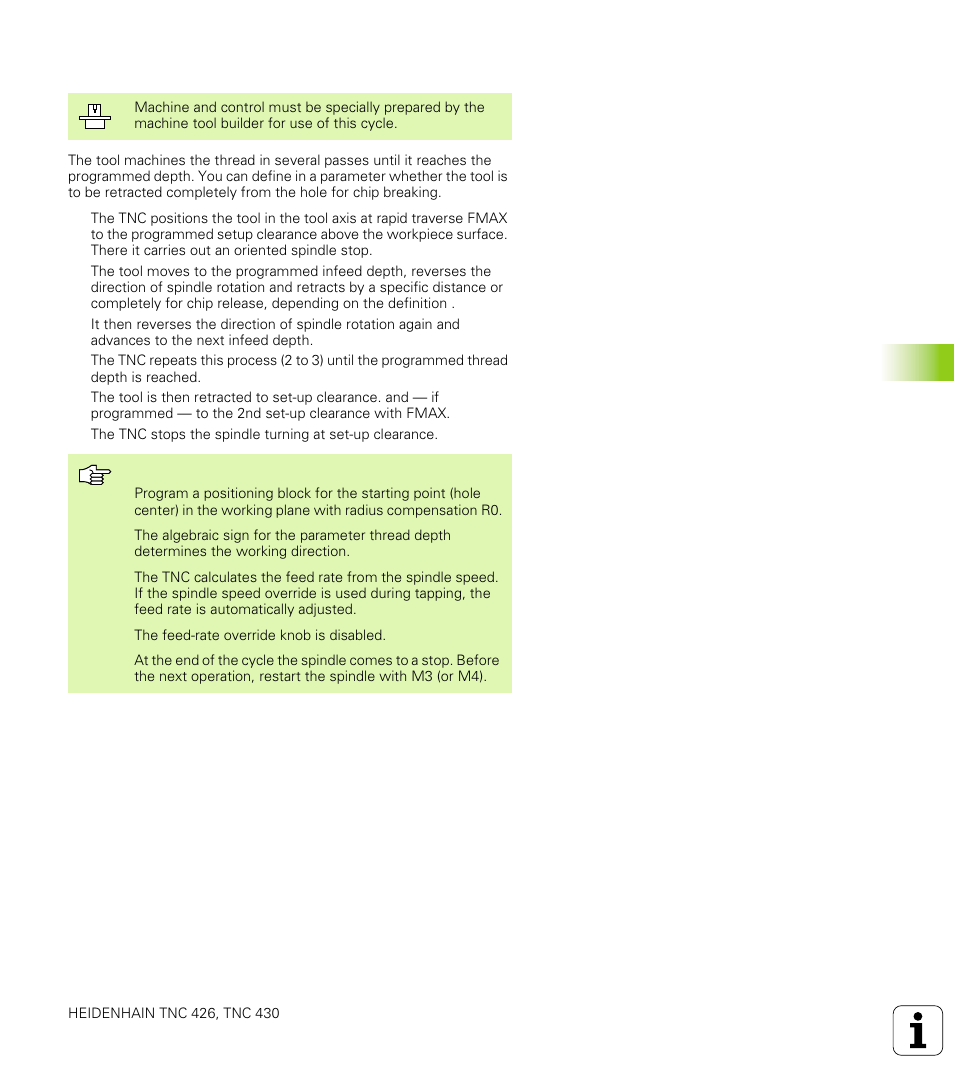 Tapping with chip breaking (cycle 209) | HEIDENHAIN TNC 426 (280 476) User Manual | Page 260 / 504