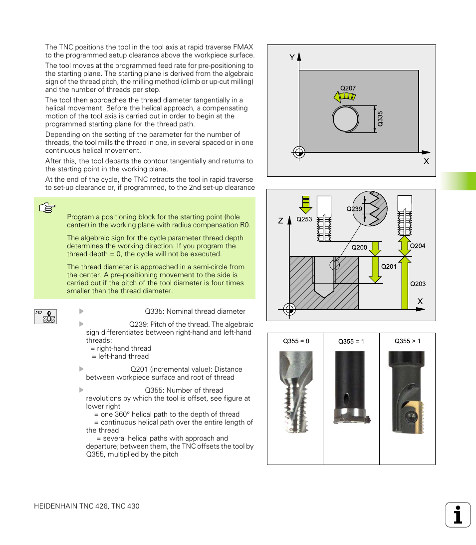 Thread milling (cycle 262) | HEIDENHAIN TNC 426 (280 476) User Manual | Page 264 / 504