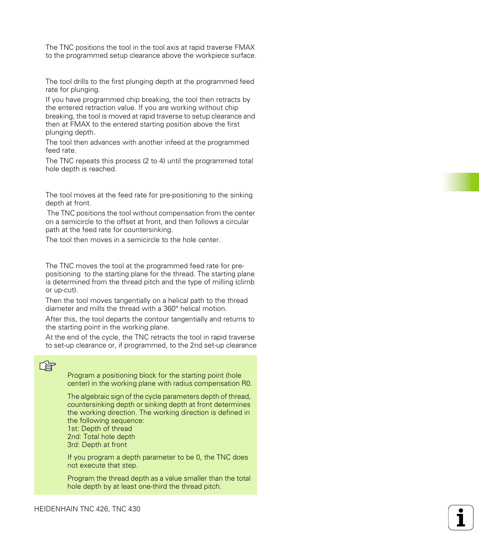 Thread drilling/milling (cycle 264) | HEIDENHAIN TNC 426 (280 476) User Manual | Page 270 / 504