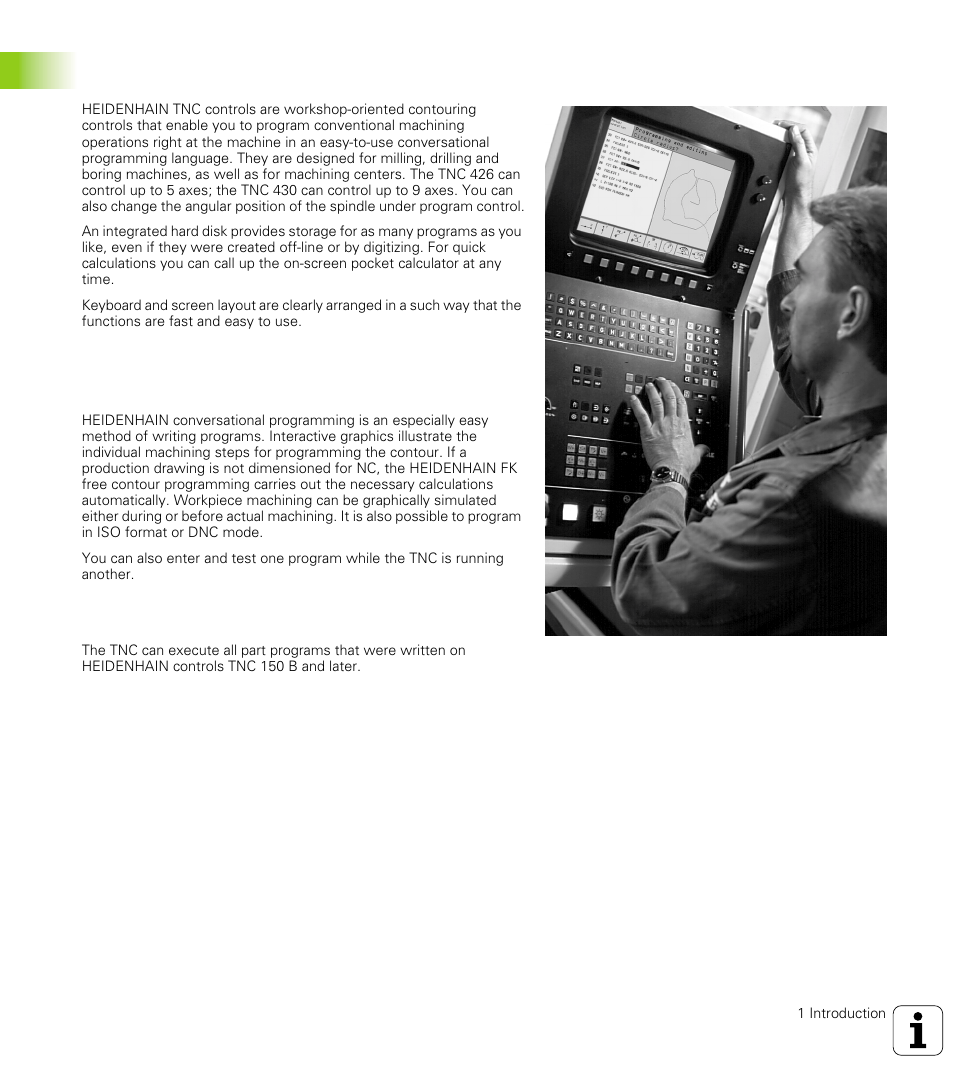 1 the tnc 426, the tnc 430, Compatibility | HEIDENHAIN TNC 426 (280 476) User Manual | Page 28 / 504