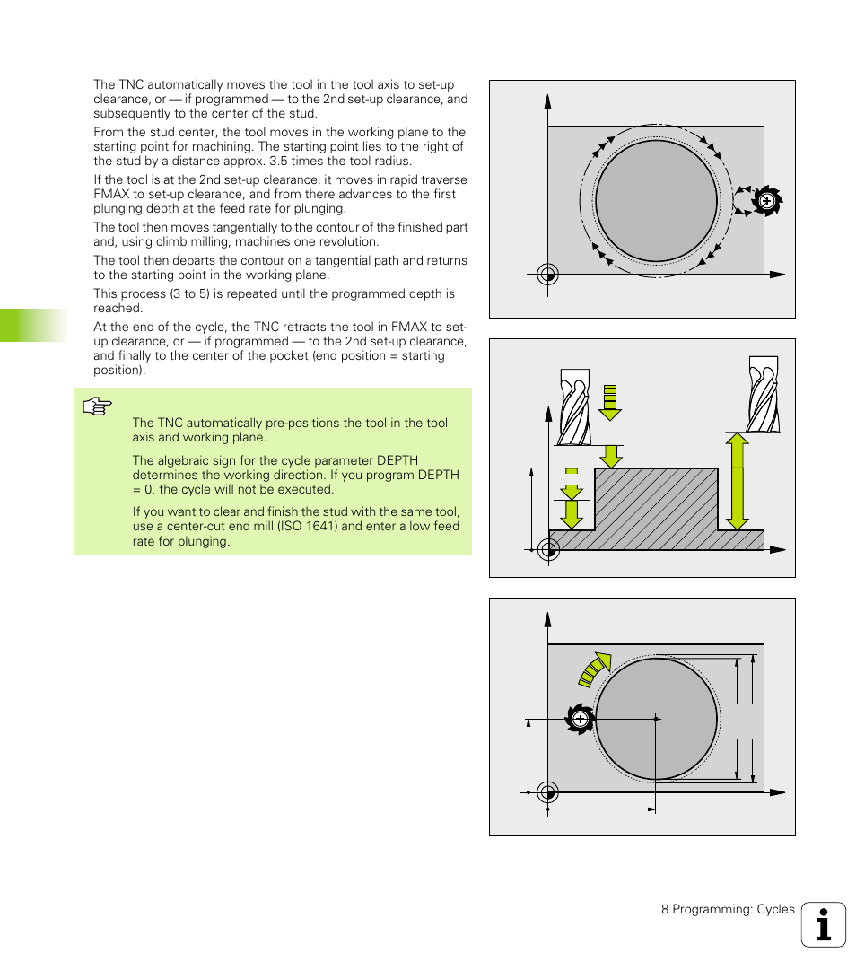 Circular stud finishing (cycle 215) | HEIDENHAIN TNC 426 (280 476) User Manual | Page 295 / 504