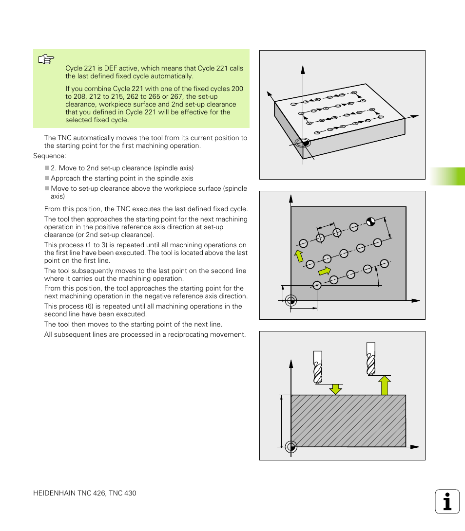 Linear pattern (cycle 221) | HEIDENHAIN TNC 426 (280 476) User Manual | Page 308 / 504