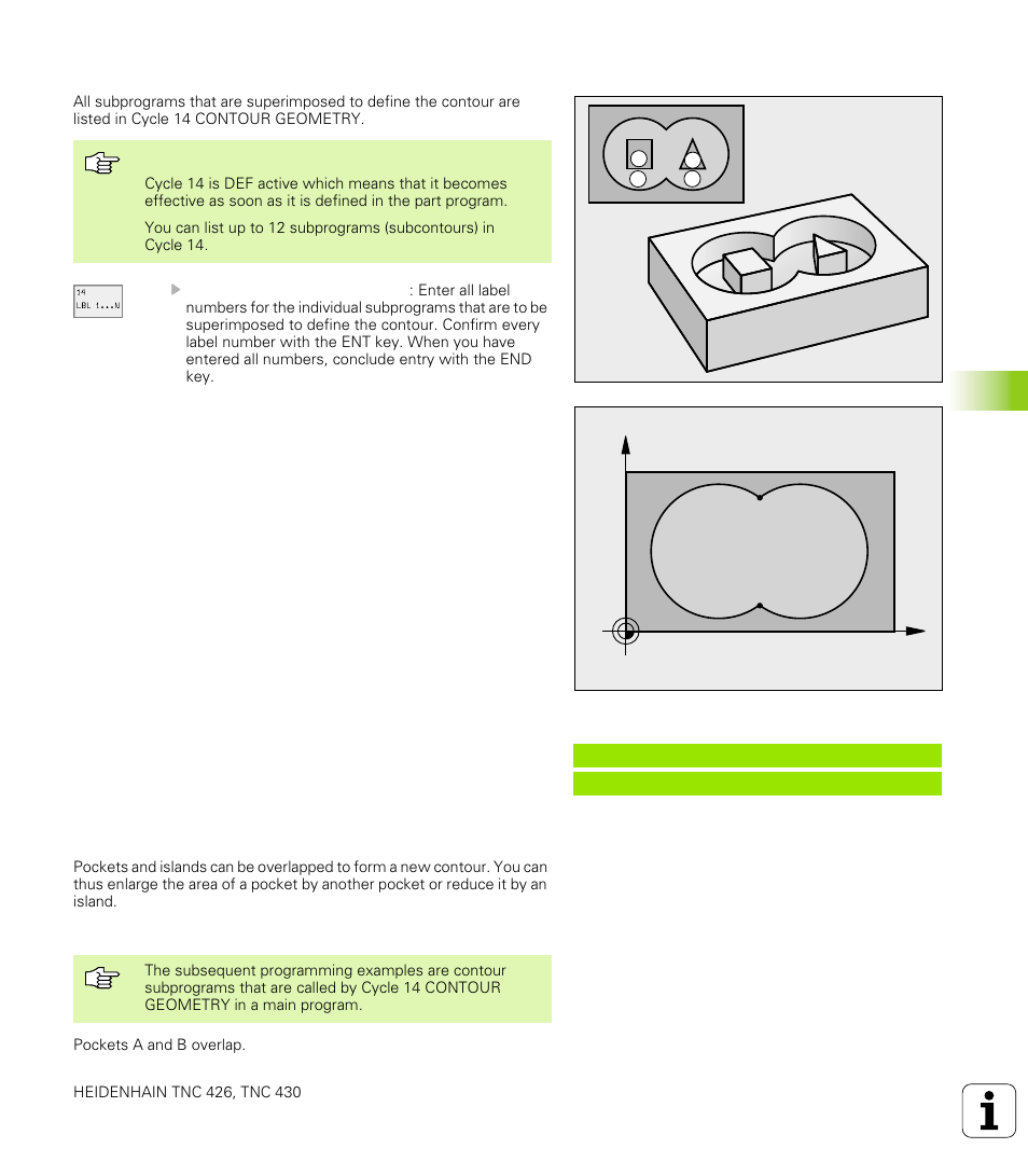 Contour geometry (cycle 14), Overlapping contours, 14 contour geometry (essential) | 6 sl c y cles | HEIDENHAIN TNC 426 (280 476) User Manual | Page 314 / 504