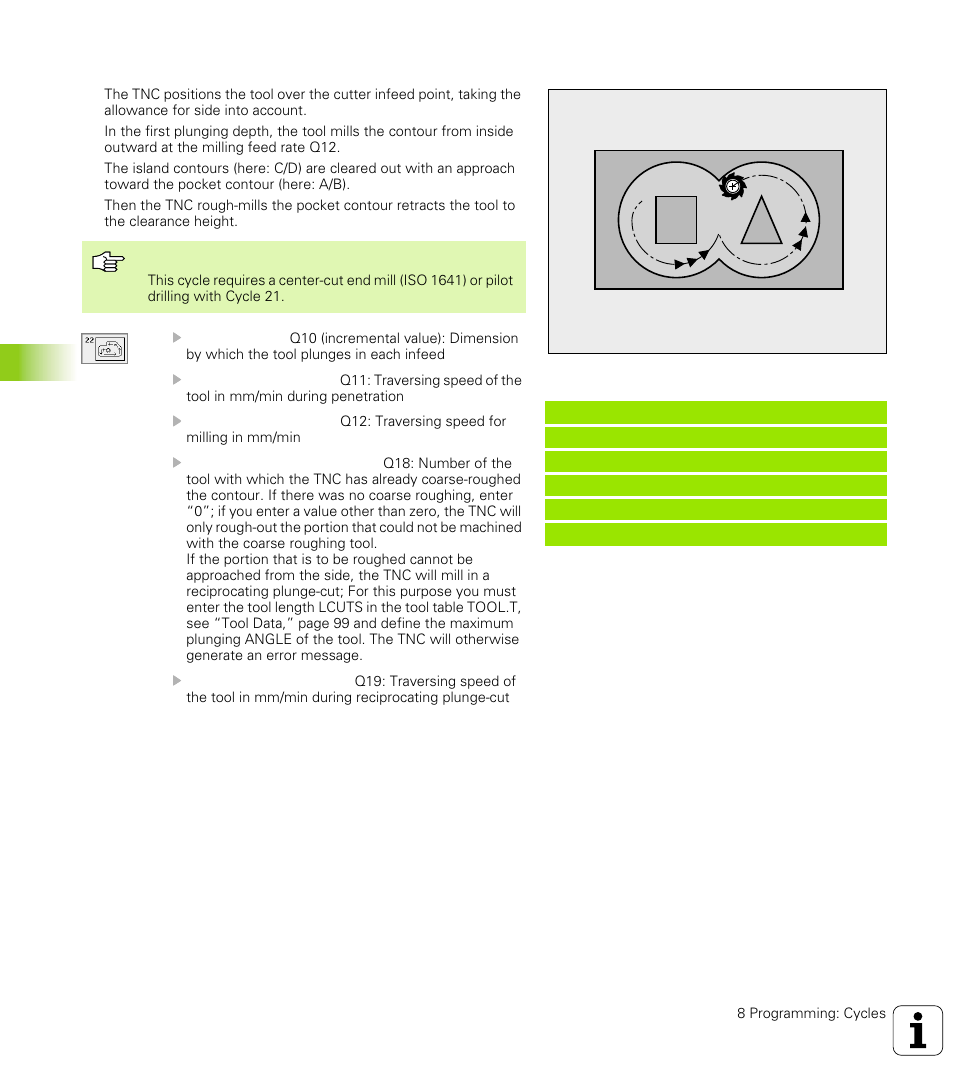 Rough-out (cycle 22), 22 rough-out (essential), 6 sl c y cles | HEIDENHAIN TNC 426 (280 476) User Manual | Page 319 / 504