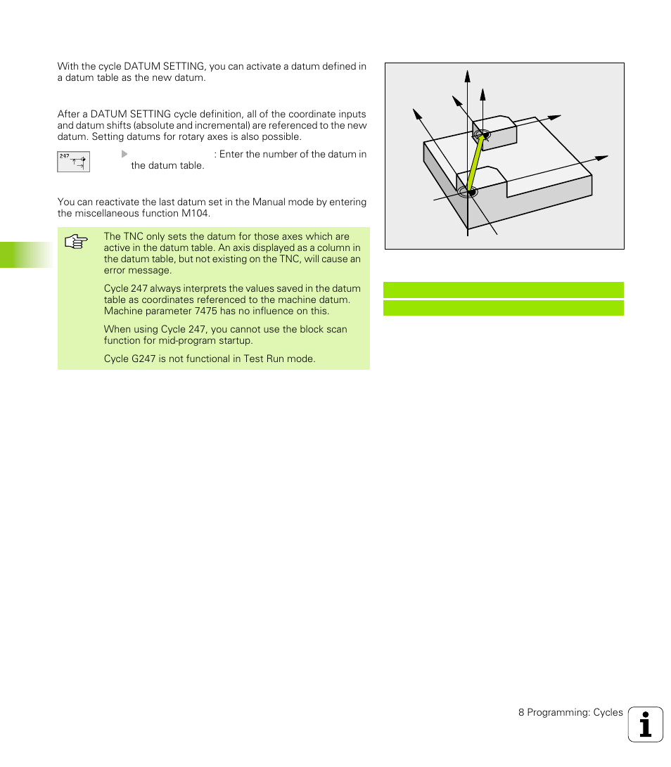 Datum setting (cycle 247), 247 datum setting datum setting during program run, 8 coor di na te t ra n s for m ati on cy cle s | HEIDENHAIN TNC 426 (280 476) User Manual | Page 351 / 504