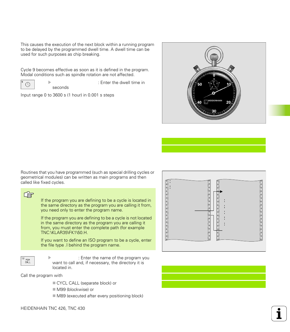 9 special cycles, Dwell time (cycle 9), Program call (cycle 12) | 9 special cy cles 8.9 special cycles | HEIDENHAIN TNC 426 (280 476) User Manual | Page 364 / 504