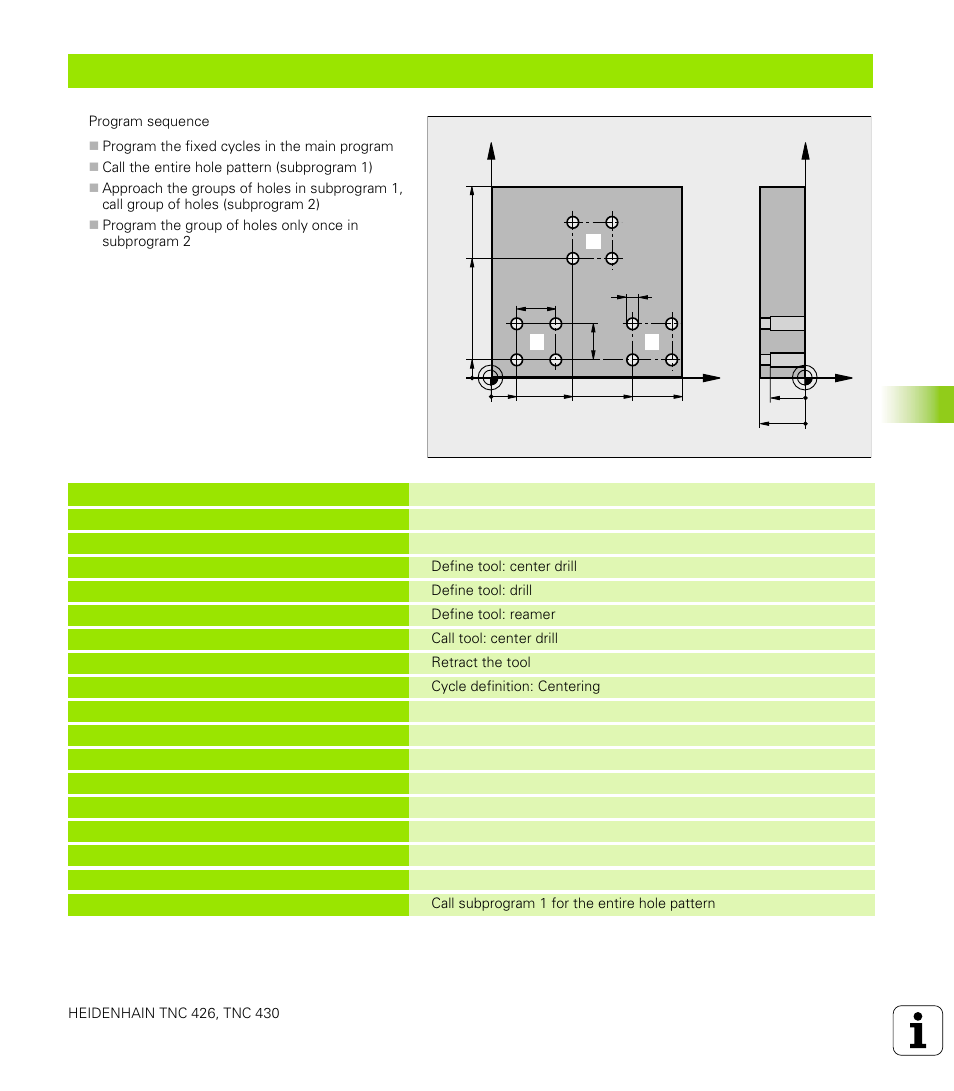 6 pr ogr amming examples, Example: groups of holes with several tools | HEIDENHAIN TNC 426 (280 476) User Manual | Page 380 / 504