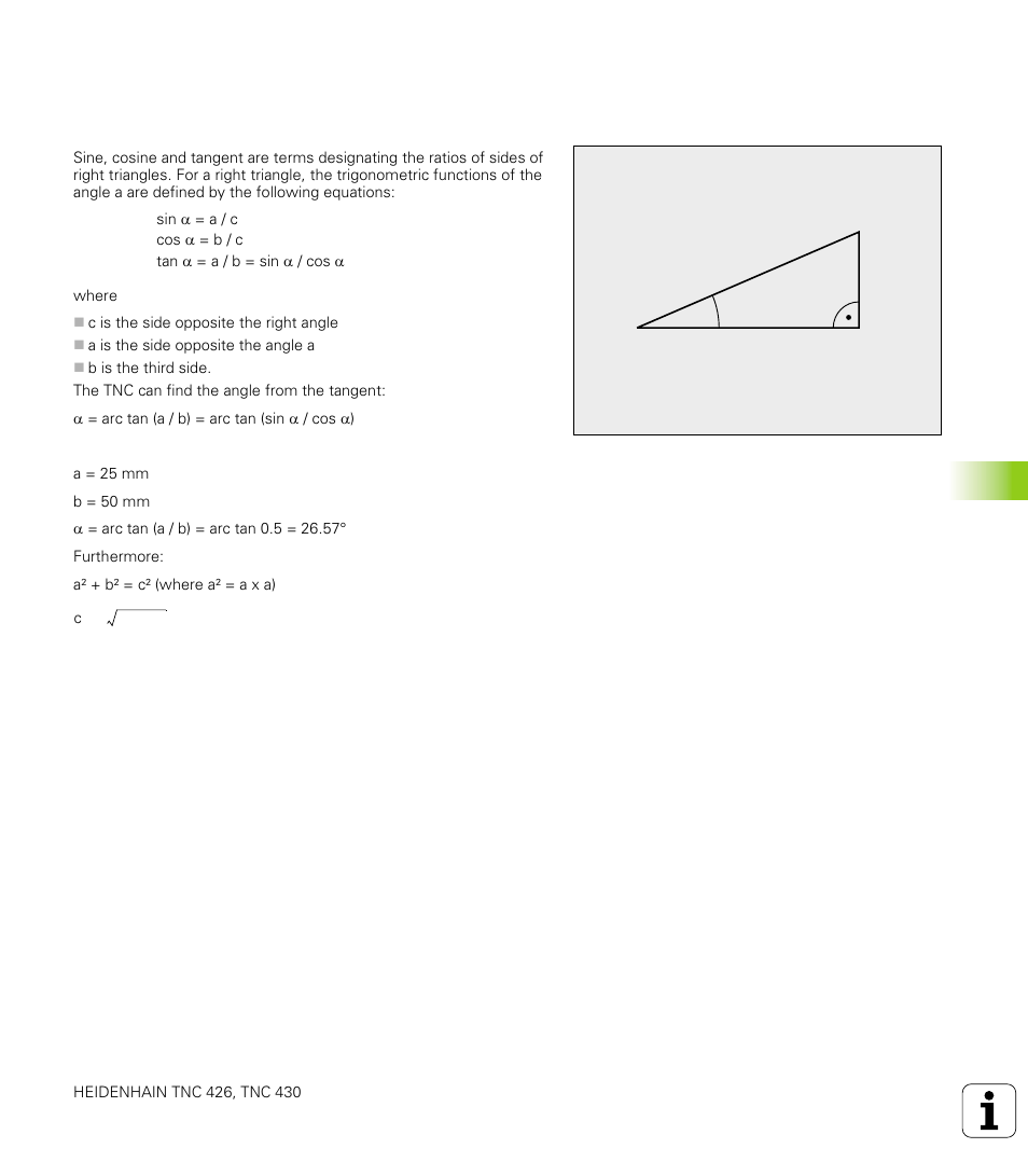 4 trigonometric functions, Definitions, Trigonometric functions | HEIDENHAIN TNC 426 (280 476) User Manual | Page 388 / 504