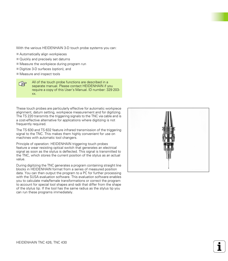 D touch probes | HEIDENHAIN TNC 426 (280 476) User Manual | Page 39 / 504