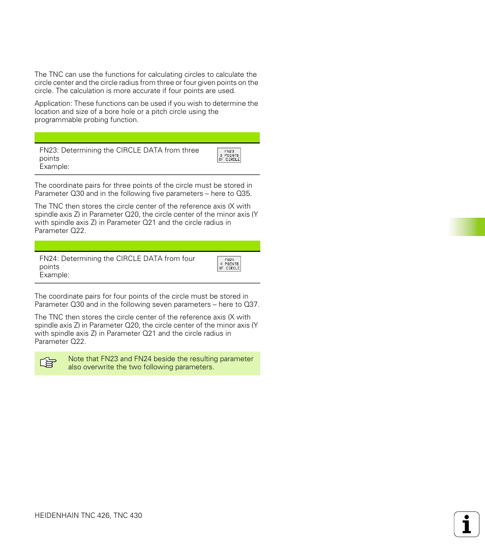 5 calculating circles, Function, Function for calculating circles | HEIDENHAIN TNC 426 (280 476) User Manual | Page 390 / 504