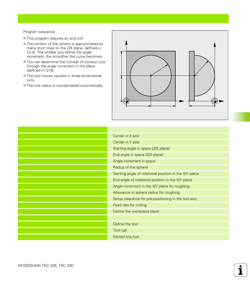 10 .1 1 pr ogr amming examples, Example: convex sphere machined with end mill | HEIDENHAIN TNC 426 (280 476) User Manual | Page 422 / 504