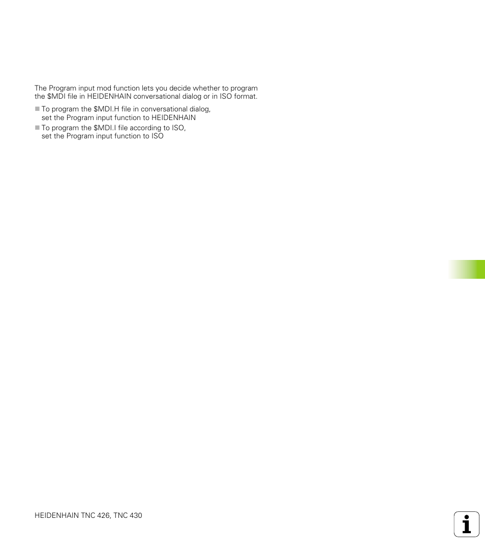 11 select the programming language for $mdi, Function, Programming language for mdi | HEIDENHAIN TNC 426 (280 476) User Manual | Page 466 / 504