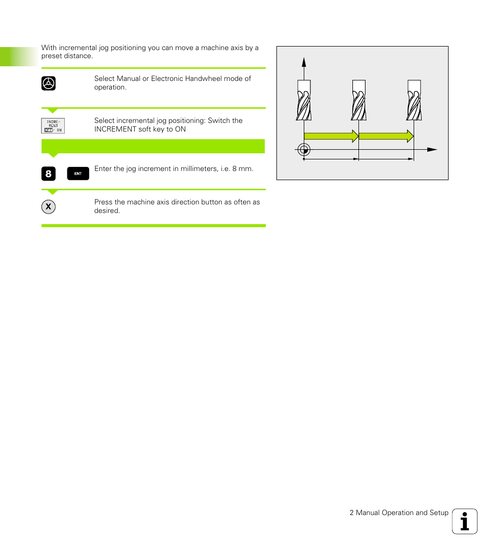 Incremental jog positioning, 2 mo ving the mac hine ax es | HEIDENHAIN TNC 426 (280 476) User Manual | Page 47 / 504
