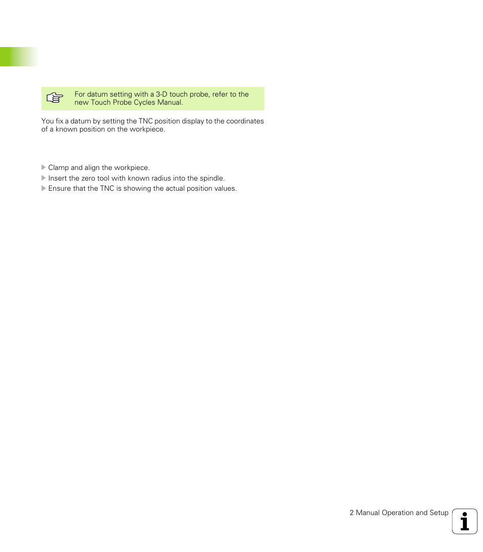 4 datum setting(without a 3-d touch probe), Note, Preparation | HEIDENHAIN TNC 426 (280 476) User Manual | Page 49 / 504