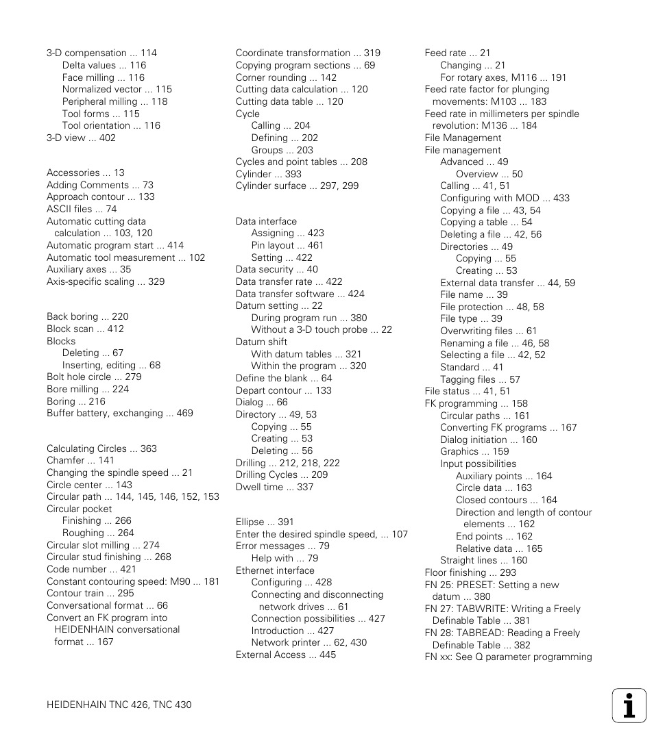 Index | HEIDENHAIN TNC 426 (280 476) User Manual | Page 498 / 504