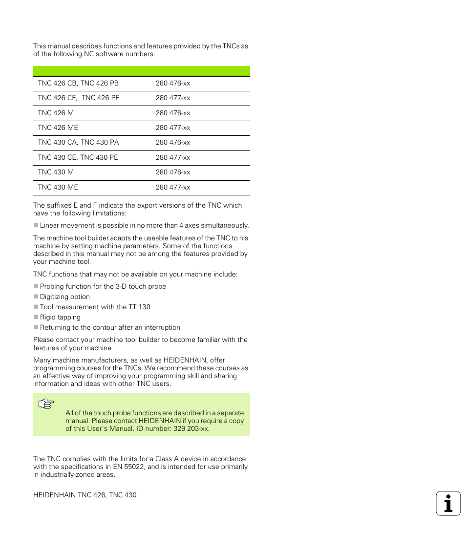 Tnc models, software and features | HEIDENHAIN TNC 426 (280 476) User Manual | Page 5 / 504