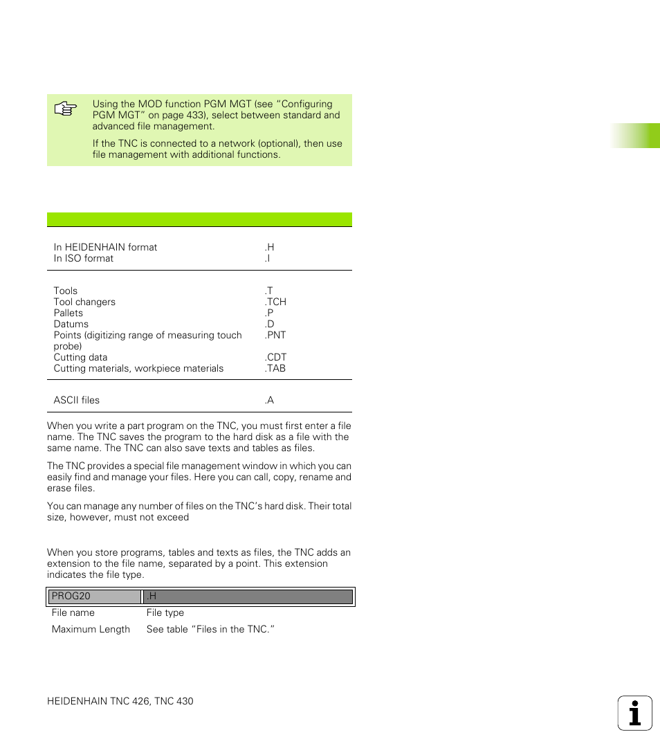 2 file management: fundamentals, Files | HEIDENHAIN TNC 426 (280 476) User Manual | Page 66 / 504