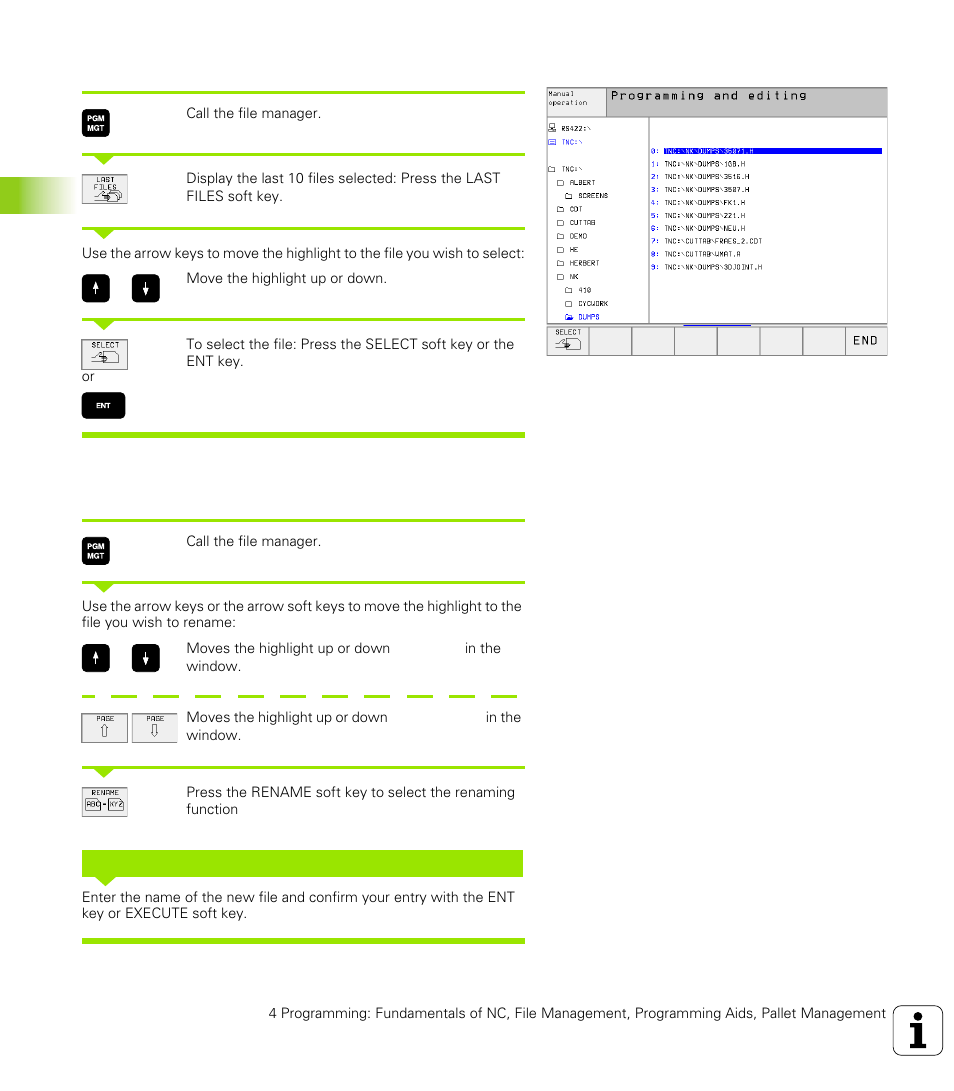 Selecting one of the last 10 files selected, Renaming a file, 3 standar d file manag e ment | HEIDENHAIN TNC 426 (280 476) User Manual | Page 73 / 504
